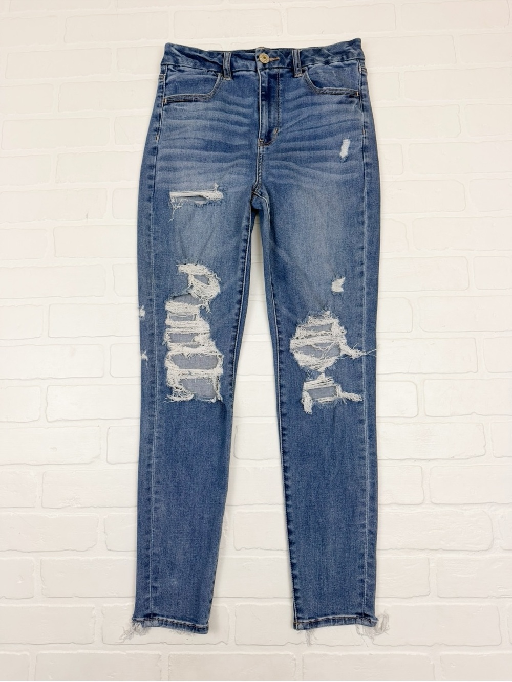 American Eagle Curvy High Rise Jeggings Skinny Jeans Ripped Distressed Size 8